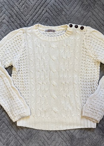 Kadın Kırık Beyaz Örgü Triko Kazak - Görsel 2