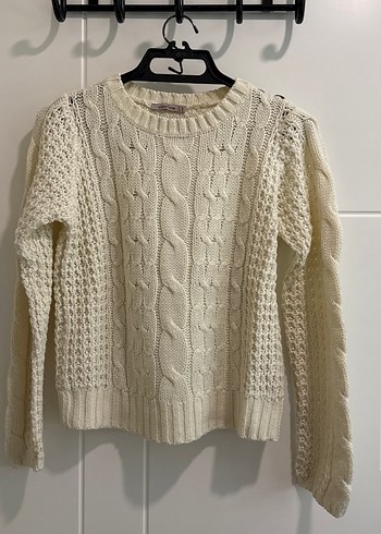 Kadın Kırık Beyaz Örgü Triko Kazak - Görsel 6