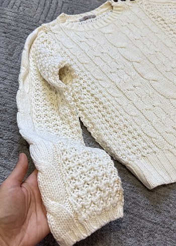 Kadın Kırık Beyaz Örgü Triko Kazak - Görsel 4