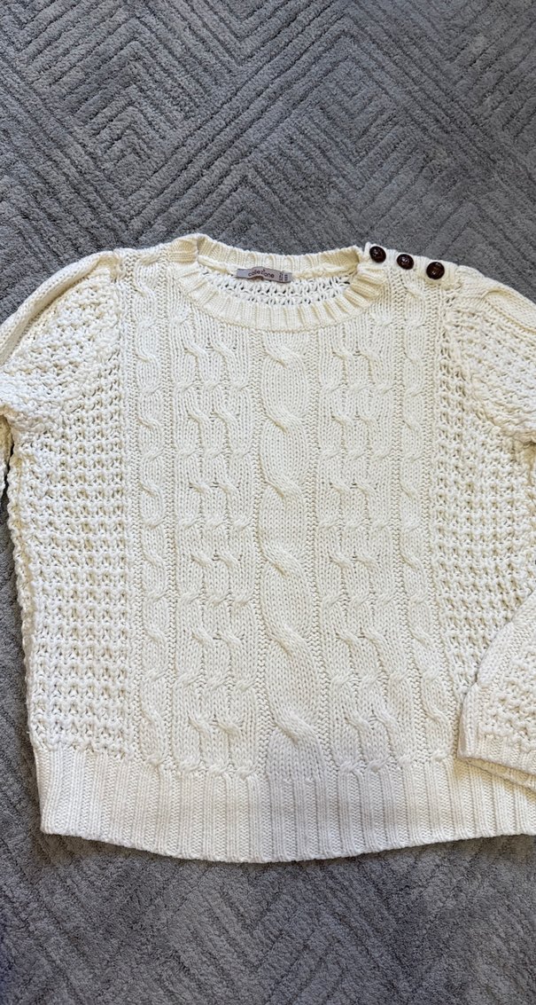Kadın Kırık Beyaz Örgü Triko Kazak - Görsel 5