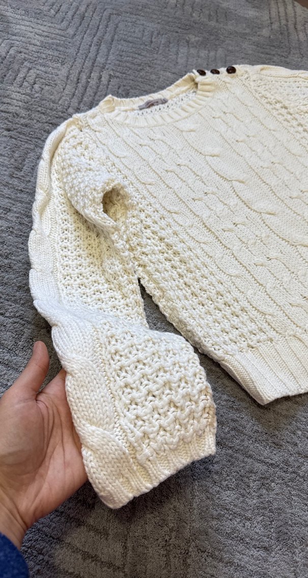 Kadın Kırık Beyaz Örgü Triko Kazak - Görsel 4
