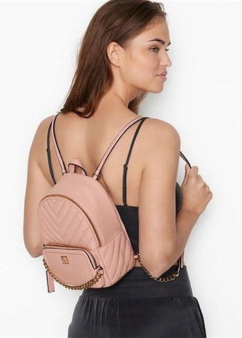 Victoria Secret Minimalist Pembe Deri Kadın Sırt Çantası - Görsel 5