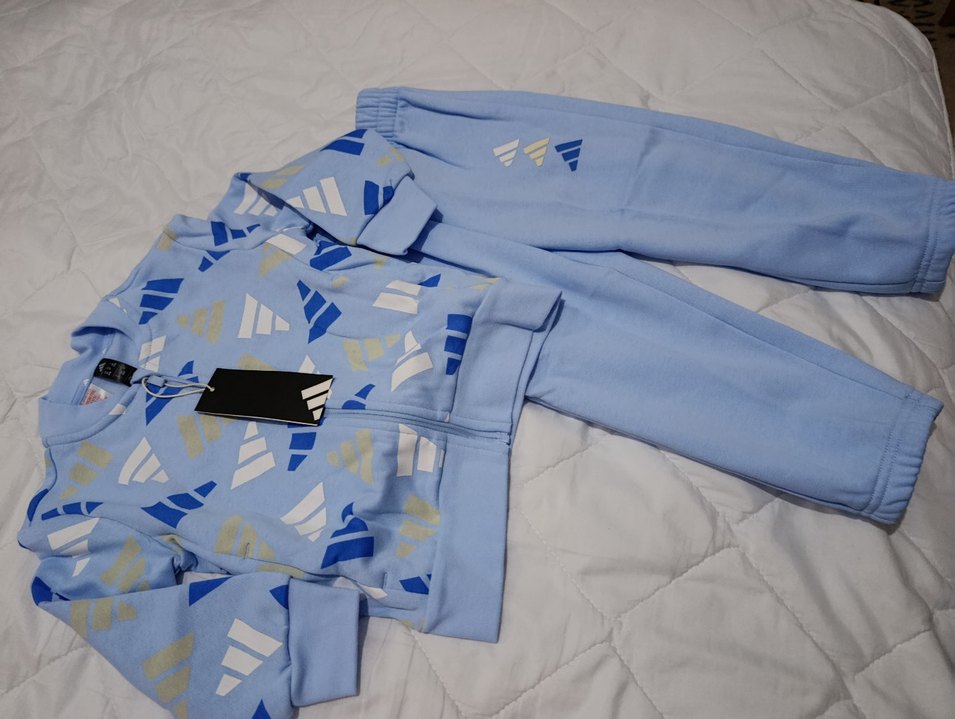 Orjinal Erkek Çocuk Adidas Mavi Fermuarlı Eşofman Takımı - Görsel 3