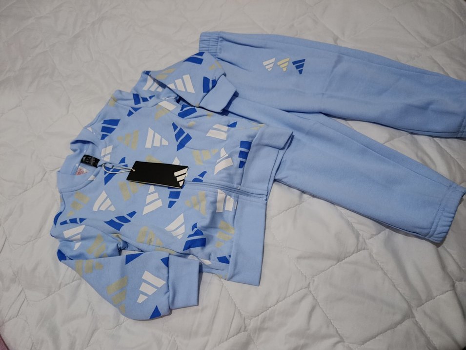 Orjinal Erkek Çocuk Adidas Mavi Fermuarlı Eşofman Takımı - Görsel 4