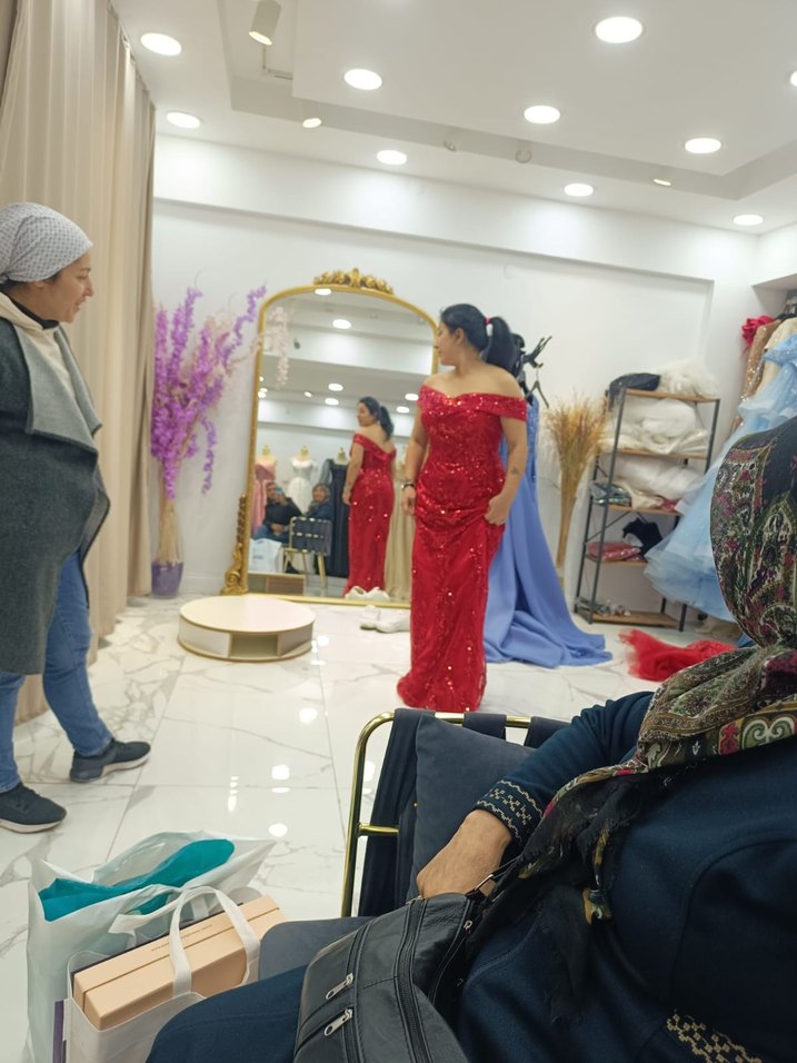 Klasik Kırmızı payet İşlemeli Uzun Abiye Elbise - Görsel 2