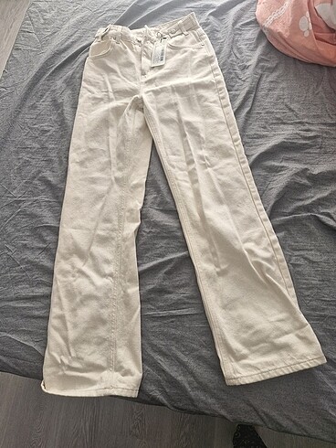 34 Beden Milla ekru yüksek bel wide leg pantolon