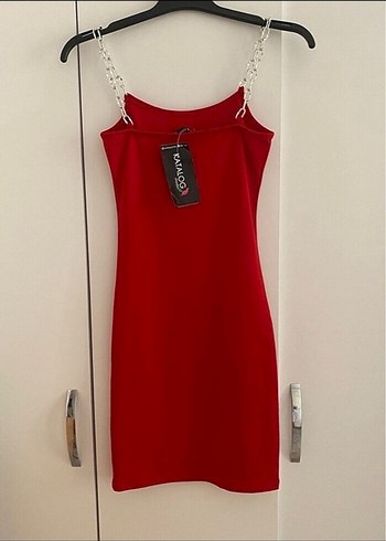 Zincir Detaylı Kırmızı Mini Elbise - Görsel 3