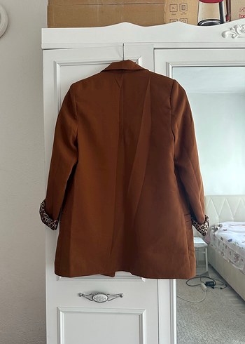 34 Beden Milla Düğmeli Kahverengi leopar Desenli Kadın Blazer