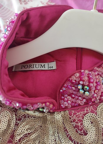 Uzun Kollu Fuşya Desenli Kadın Abiye - Görsel 6