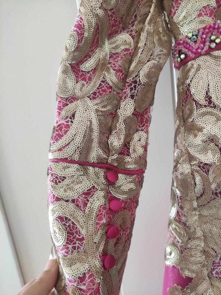 Uzun Kollu Fuşya Desenli Kadın Abiye - Görsel 5