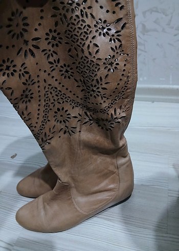 39,5 Beden camel Renk Nakışlı camel renk Dizüstü Stiletto Bot