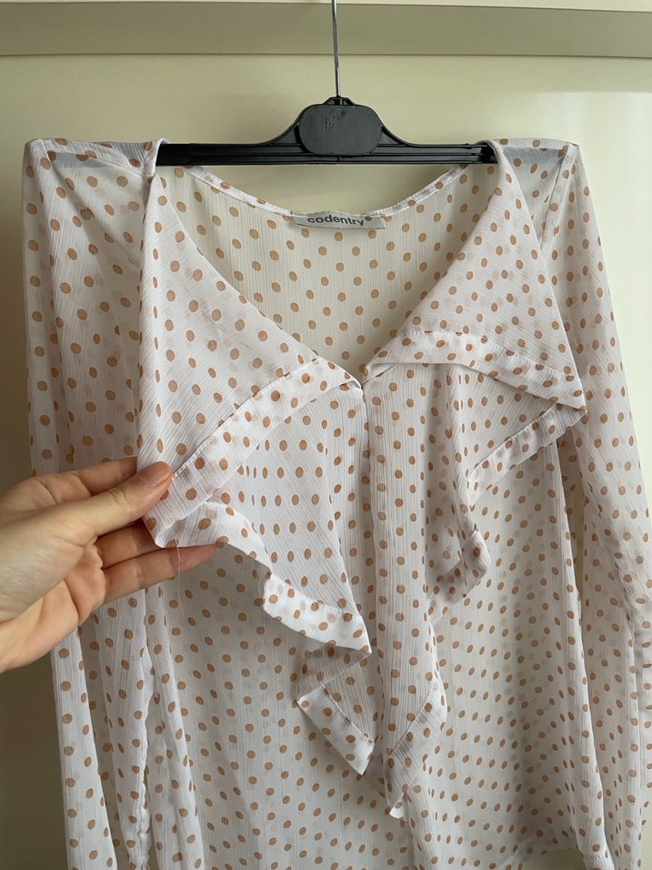 Uzun kollu puantiyeli şifon bluz - Görsel 2