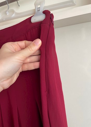 Bordo Uzun Şifon Kadın Etek - Görsel 3