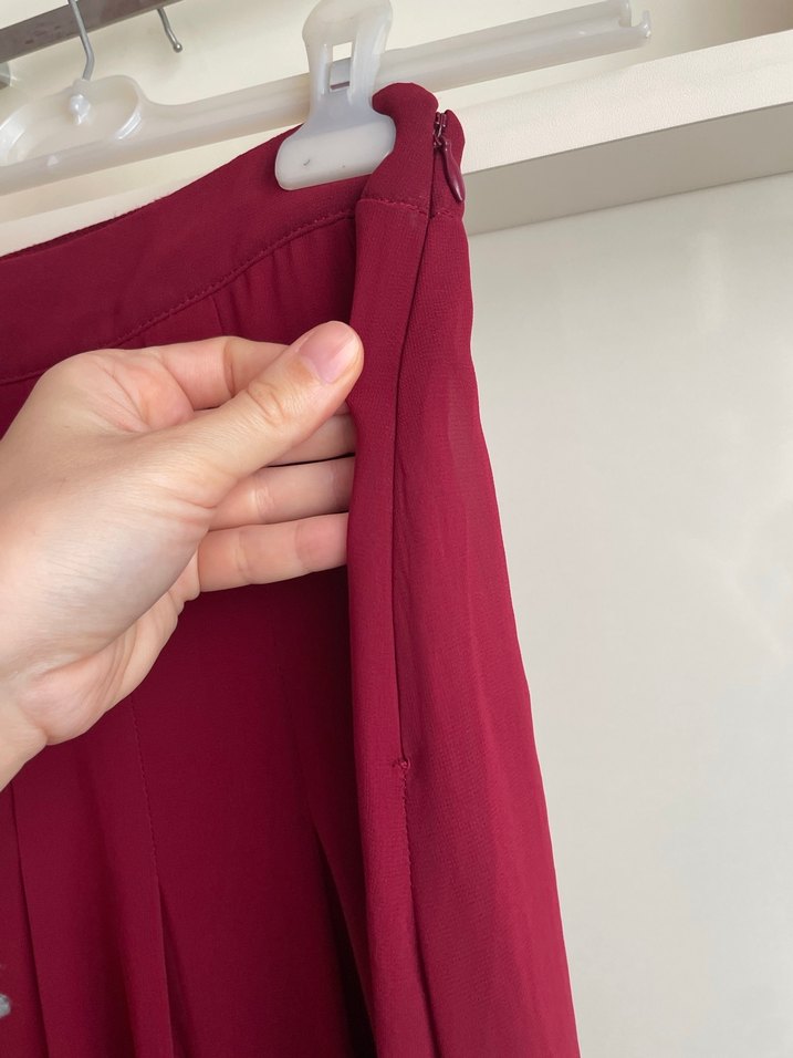 Bordo Uzun Şifon Kadın Etek - Görsel 3