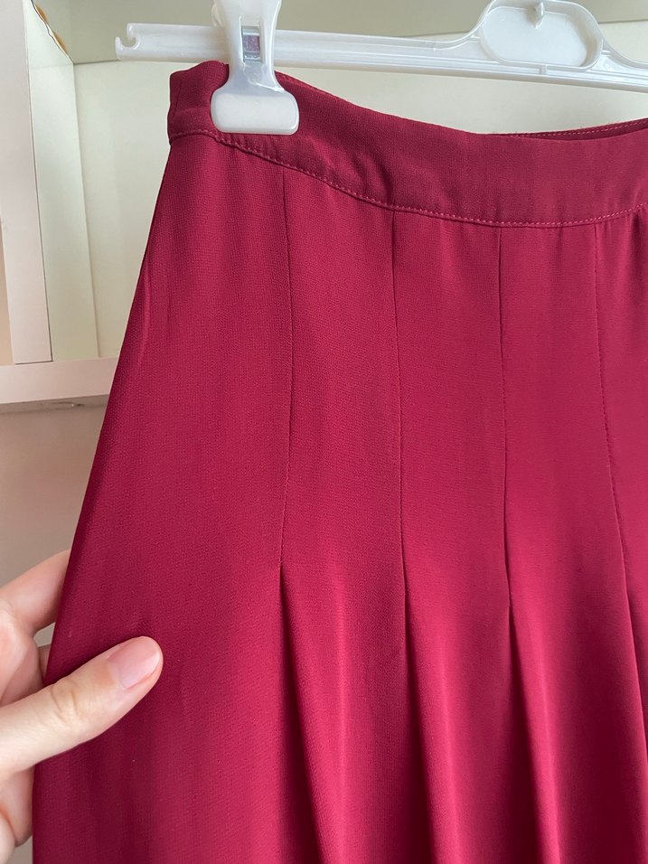 Bordo Uzun Şifon Kadın Etek - Görsel 2