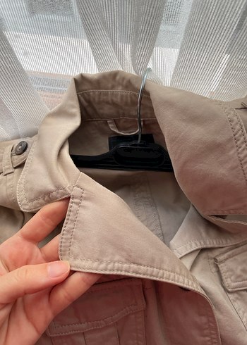 Bej Düğmeli Kadın Kısa Trençkot - Görsel 10