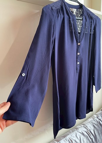 Koton Lacivert Viskon Bluz - Görsel 3