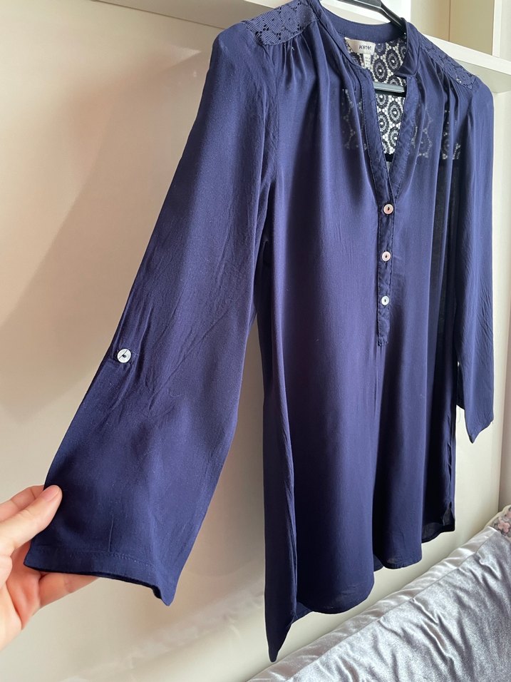 Koton Lacivert Viskon Bluz - Görsel 3