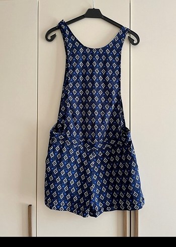 Kadın Mavi Batik Desenli Kolsuz Midi Tulum - Görsel 2