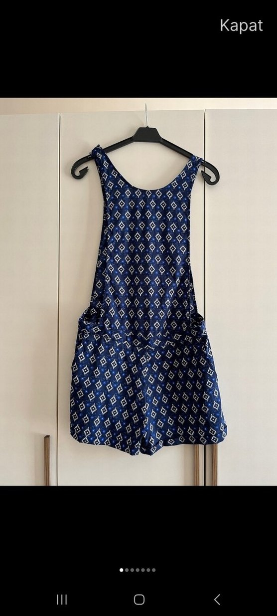 Kadın Mavi Batik Desenli Kolsuz Midi Tulum - Görsel 2