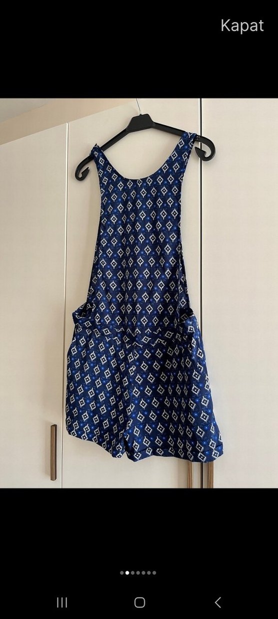 Kadın Mavi Batik Desenli Kolsuz Midi Tulum - Görsel 3