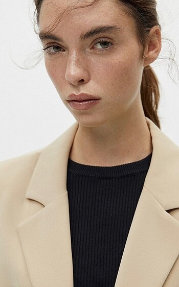 s Beden camel Renk Pull&Bear katlı yaka maskülen blazer