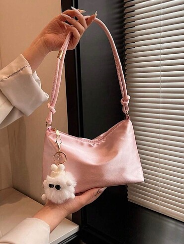 Sheinside Y2k Coquette Pembe Saten Charmlı Kol Çantası