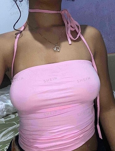 s Beden pembe Renk Y2k fairycore pembe crop top.