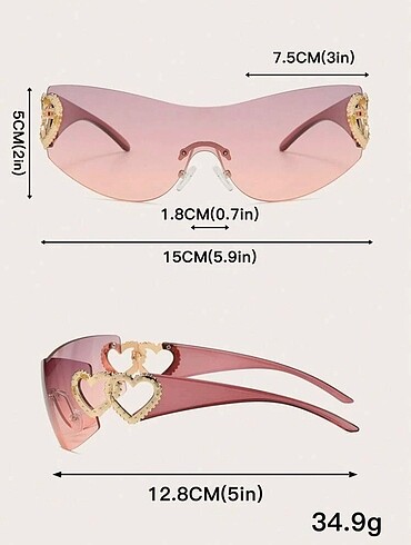  Beden Y2k Fairycore Pembe Kalpli Güneş Gözlüğü.