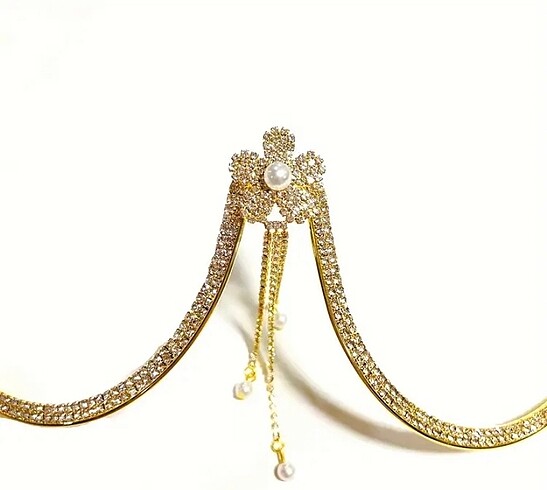 Rhinestone Çiçekli Taşlı Dekolte Göğüs Zinciri Aksesuarı - Görsel 5