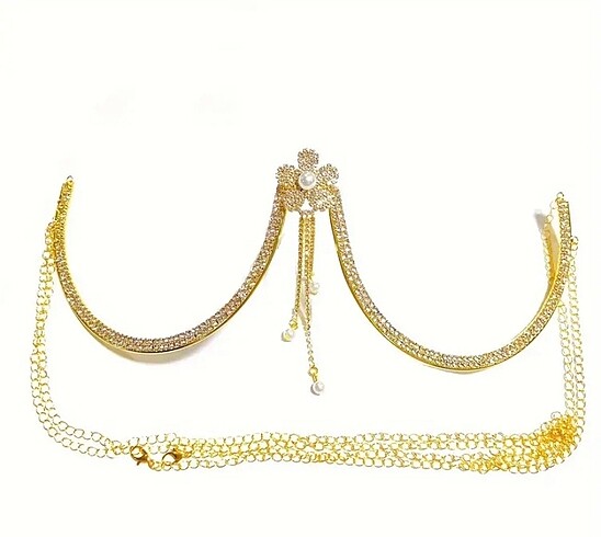 Rhinestone Çiçekli Taşlı Dekolte Göğüs Zinciri Aksesuarı - Görsel 6