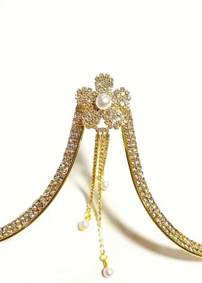 Rhinestone Çiçekli Taşlı Dekolte Göğüs Zinciri Aksesuarı - Görsel 5