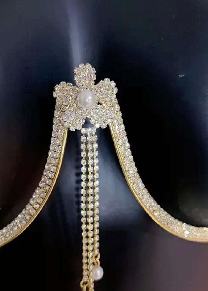 Rhinestone Çiçekli Taşlı Dekolte Göğüs Zinciri Aksesuarı - Görsel 4