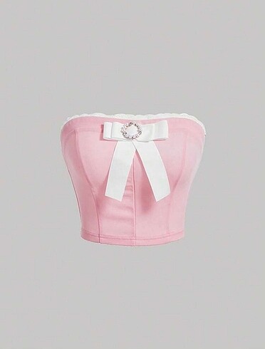 Y2k Coquette Pembe Lolita Straplez Bluz
