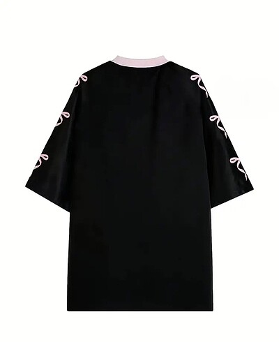 Sheinside Y2k Coquette Siyah V Yaka 07 Yazılı Oversize Tshirt
