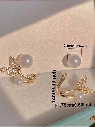  Beden altın Renk Y2k Gold Kelebekli İncili Küpe