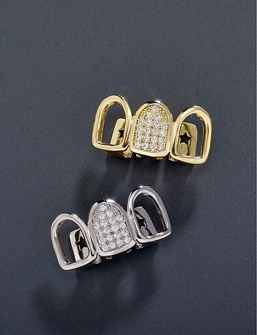Y2k Coquette Gümüş Üçlü Taşlı Tooth Gems Grillz Diş Taşı Aksesua