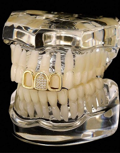  Beden Y2k Coquette Gümüş Üçlü Taşlı Tooth Gems Grillz Diş Taşı Aksesua