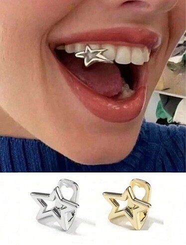 Y2k Gümüş Rengi  Yıldızlı Teeth Grillz Gems Diş Taşı Aksesuar - Görsel 9