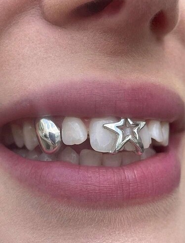 Y2k Gümüş Rengi  Yıldızlı Teeth Grillz Gems Diş Taşı Aksesuar - Görsel 8