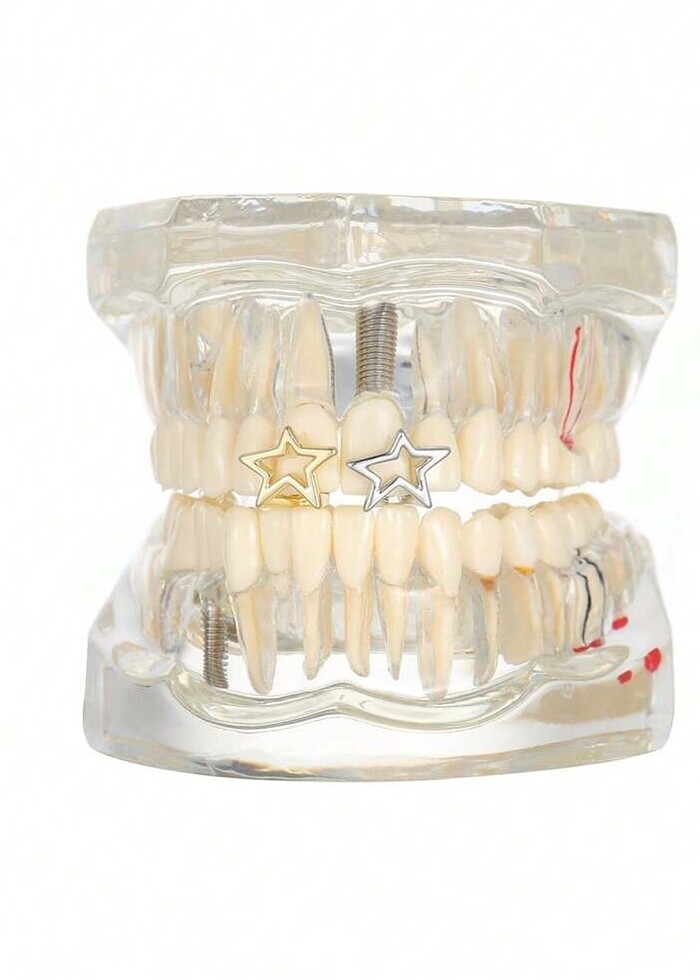 Y2k Gümüş Rengi  Yıldızlı Teeth Grillz Gems Diş Taşı Aksesuar - Görsel 3