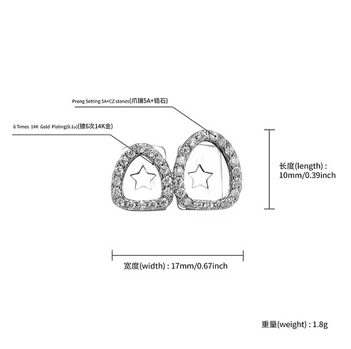Y2k Gümüş Rengi Taşlı  İkili Tooth Grillz Gems Diş Taşı Aksesuar - Görsel 5