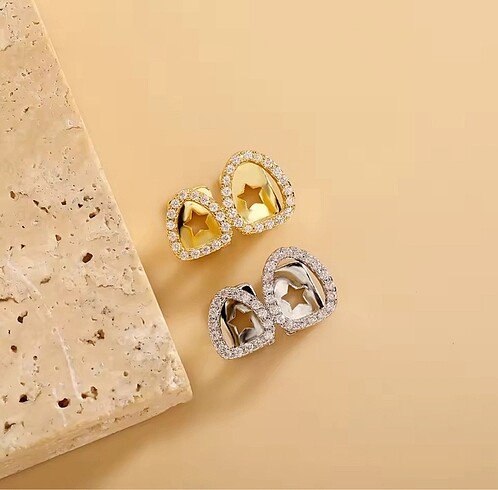 Y2k Gümüş Rengi Taşlı  İkili Tooth Grillz Gems Diş Taşı Aksesuar - Görsel 6