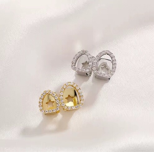 Y2k Gümüş Rengi Taşlı  İkili Tooth Grillz Gems Diş Taşı Aksesuar - Görsel 2