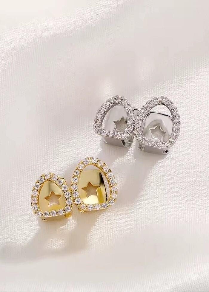 Y2k Gümüş Rengi Taşlı  İkili Tooth Grillz Gems Diş Taşı Aksesuar - Görsel 2