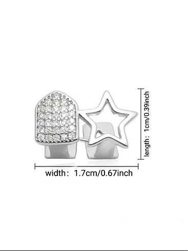 Y2k Punk Style Gümüş Rengi Yıldızlı ve Taşlı İkili Tooth Grillz - Görsel 4