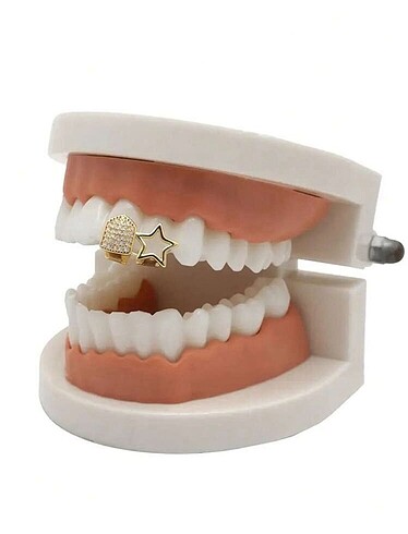 Y2k Punk Style Gümüş Rengi Yıldızlı ve Taşlı İkili Tooth Grillz - Görsel 7