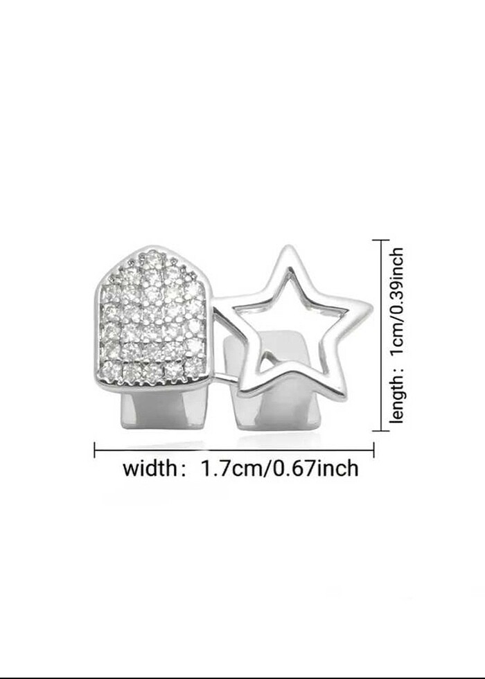 Y2k Punk Style Gümüş Rengi Yıldızlı ve Taşlı İkili Tooth Grillz - Görsel 4