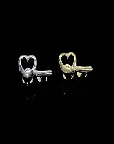 Y2k Hip Hop Gümüş Rengi Kalpli İkili Tooth Grillz Gems Diş Taşı - Görsel 4