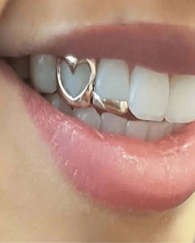 Y2k Hip Hop Gümüş Rengi Kalpli İkili Tooth Grillz Gems Diş Taşı 